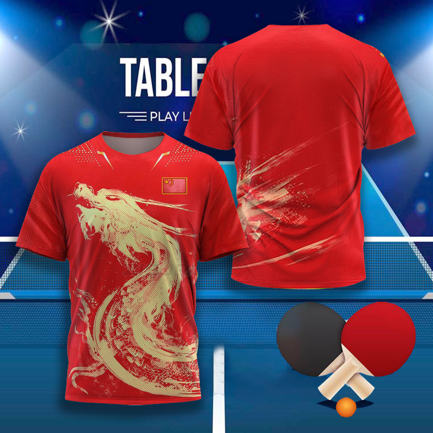 Table Tennis Outfit - CHINA Dragon Table Tennis Graphic T